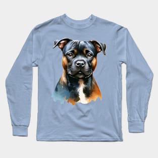 Staffordshire Bull Terrier Watercolor - Beautiful Dog Long Sleeve T-Shirt